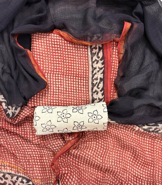Hand block kota doria suit set for office wear (with extra lining included)
