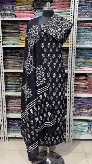 Handblock Cotton Suit Material with Cotton Dupatta