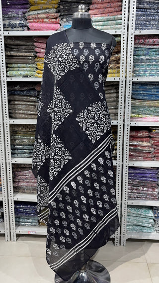 Handblock Cotton Suit Material with Cotton Dupatta
