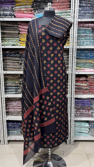 Handblock Cotton Suit Material with Cotton Dupatta