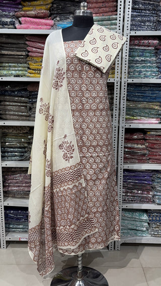 Handblock Cotton Suit Material with Cotton Dupatta