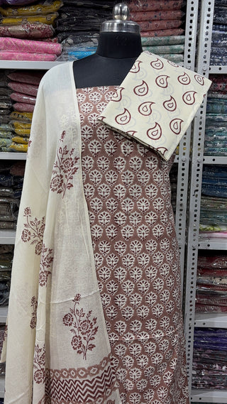 Handblock Cotton Suit Material with Cotton Dupatta