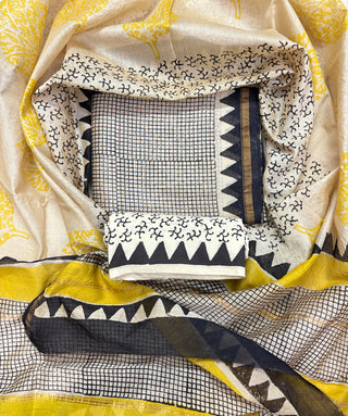 Handblock Chanderi Suit Material with Chanderi Dupatta(Lining Included)