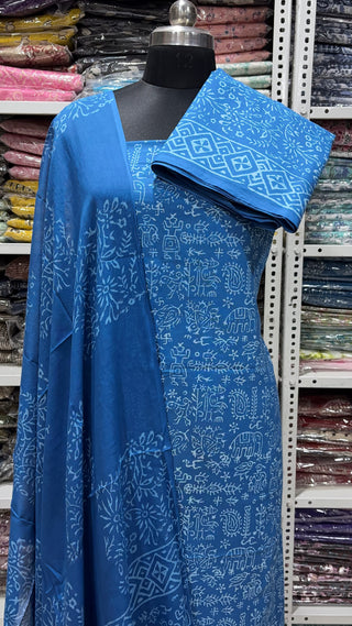 Handblock Cotton Suit Material with Cotton Dupatta
