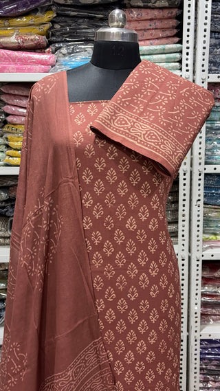 Handblock Cotton Suit Material with Cotton Dupatta