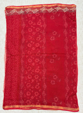 Handblock Print Kota Doria Cotton Saree with Zari border and Unstitched Blouse Piece(Lining Included)