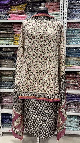 Handblock Chanderi Suit Material with Chanderi Dupatta(Lining Included)