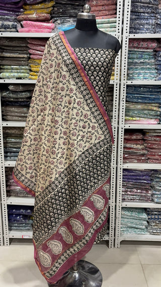 Handblock Chanderi Suit Material with Chanderi Dupatta(Lining Included)