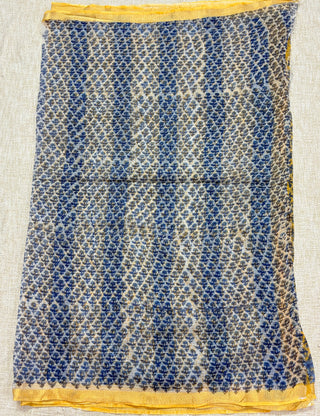 Yellow Hand block printed Kota Doria Cotton Saree with Unstitched Blouse Piece(Lining Included)