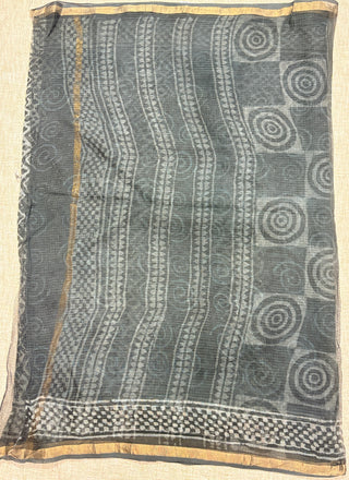 Grey Office Wear Kota Doria Cotton Saree with Unstitched Blouse Piece(Lining Included)