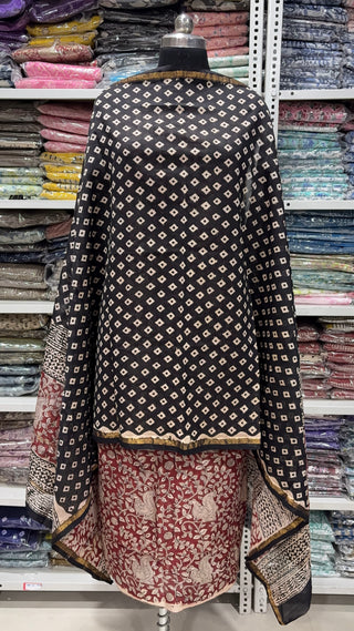 Handblock Chanderi Suit Material with Chanderi Dupatta(Lining Included)