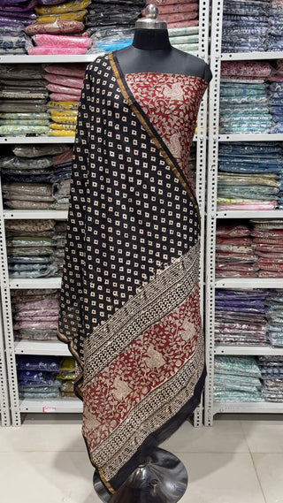 Handblock Chanderi Suit Material with Chanderi Dupatta(Lining Included)