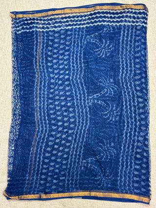 Handblock Print Kota Doria Cotton Saree with Zari border and Unstitched Blouse Piece(Lining Included)