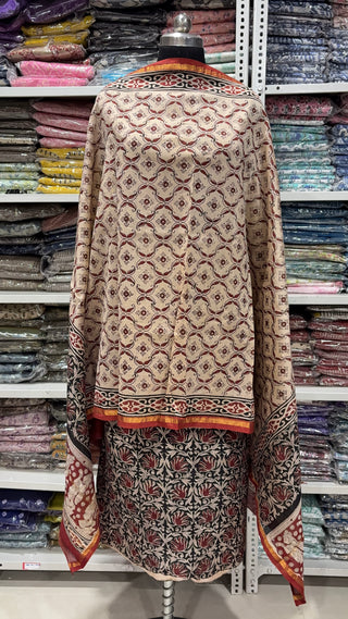 Handblock Chanderi Suit Material with Chanderi Dupatta(Lining Included)