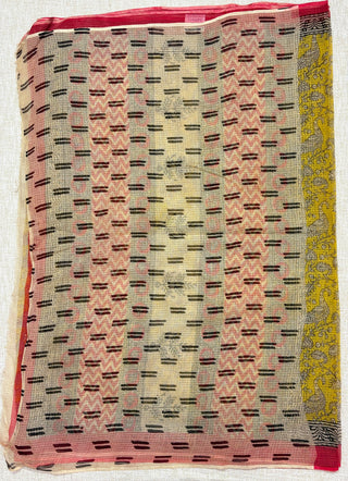Hand Block Print Kota Doria Cotton Saree with zari border and unstitched Blouse Piece(Lining Included)
