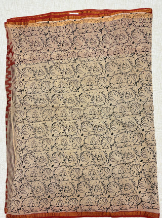Hand Block Print Kota Doria Cotton Saree with Zari border and Unstitched Blouse Piece(Lining Included)
