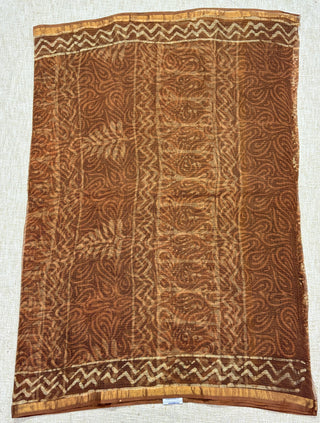 Hand Block Print Kota Doria Cotton Saree with Zari border and Unstitched Blouse Piece(Lining Included)