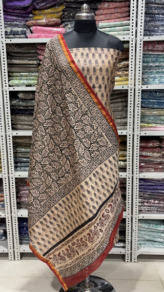 Handblock Chanderi Suit Material with Chanderi Dupatta(Lining Included)