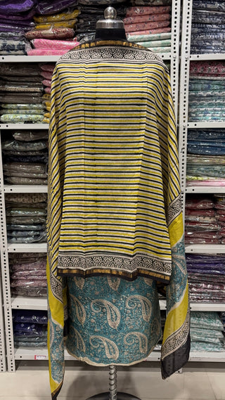 Handblock Chanderi Suit Material with Chanderi Dupatta(Lining Included)