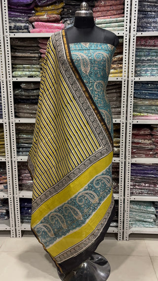 Handblock Chanderi Suit Material with Chanderi Dupatta(Lining Included)