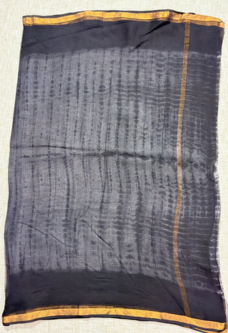 Shibori Tie & Dye White Kota Doria Cotton Saree with Unstitched Blouse Piece(Lining Included)