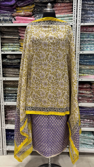 Handblock Chanderi Suit Material with Chanderi Dupatta(Lining Included)