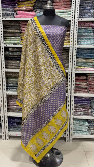 Handblock Chanderi Suit Material with Chanderi Dupatta(Lining Included)