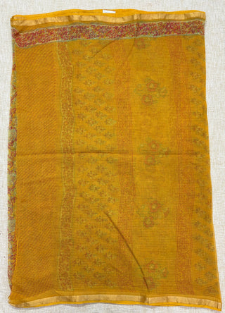 Handblock Print Kota Doria Saree with Zari border and Unstitched Blouse Piece(Lining Included)