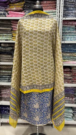 Handblock Chanderi Suit Material with Chanderi Dupatta(Lining Included)