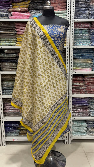 Handblock Chanderi Suit Material with Chanderi Dupatta(Lining Included)