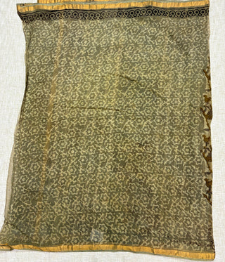 Vanaspati Ajrakh Hand Block Print Kota Doria Cotton Saree with zari border and unstitched Blouse Piece(Lining Included)