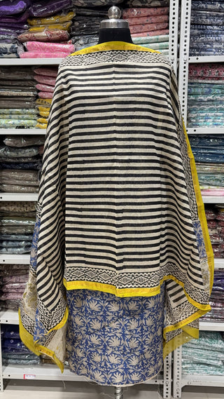 Handblock Chanderi Suit Material with Chanderi Dupatta(Lining Included)
