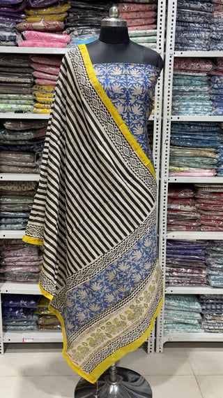 Handblock Chanderi Suit Material with Chanderi Dupatta(Lining Included)