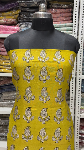 Handblock Chanderi Suit Material with Chanderi Dupatta(Lining Included)