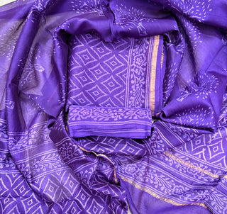Handblock Chanderi Suit Material with Chanderi Dupatta(Lining Included)