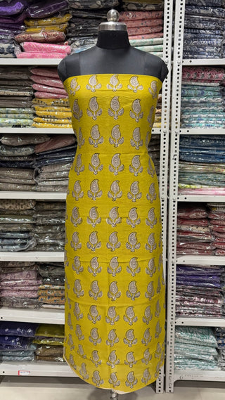 Handblock Chanderi Suit Material with Chanderi Dupatta(Lining Included)