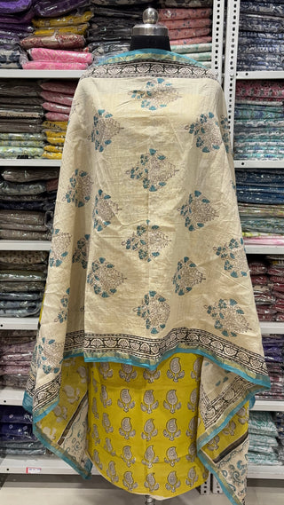 Handblock Chanderi Suit Material with Chanderi Dupatta(Lining Included)
