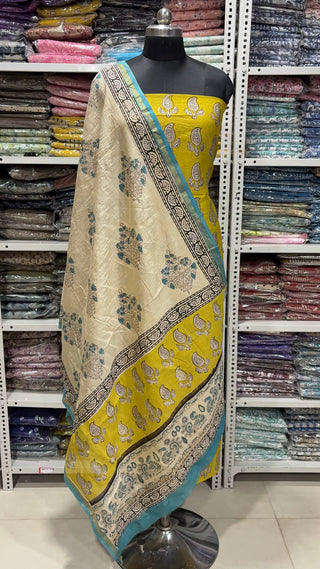 Handblock Chanderi Suit Material with Chanderi Dupatta(Lining Included)