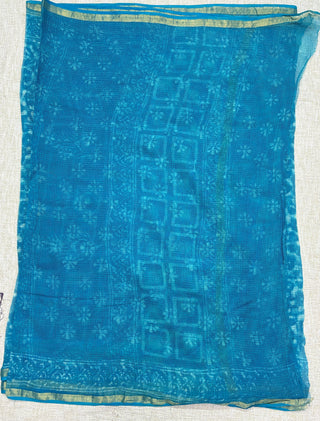Hand block printed Kota Doria Cotton Saree with Unstitched Blouse Piece