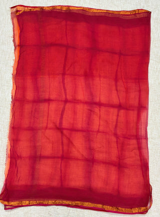 Shibori Handblock Print Kota Doria Cotton Saree with Zari border and Unstitched Blouse Piece(Lining Included)