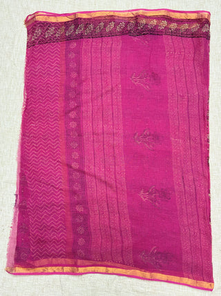 Pink Hand Block Print Kota Doria Cotton Saree with Unstitched Blouse Piece(Lining Included)