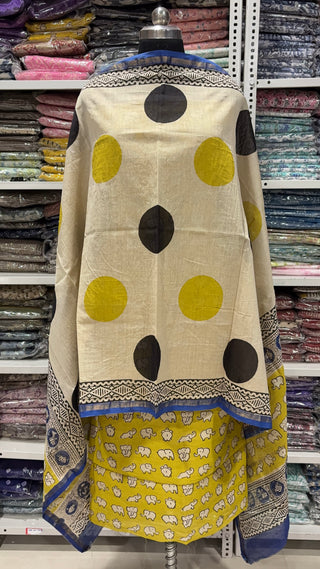 Handblock Chanderi Suit Material with Chanderi Dupatta(Lining Included)