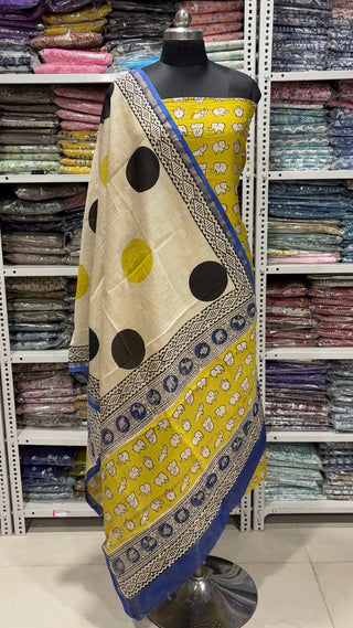 Handblock Chanderi Suit Material with Chanderi Dupatta(Lining Included)