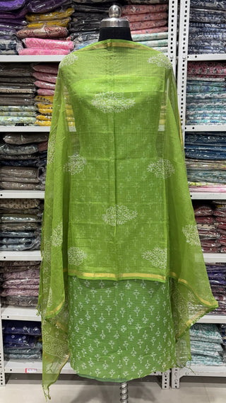 Print Hand block kota doria suit set for office wear (with extra lining included)