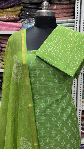 Print Hand block kota doria suit set for office wear (with extra lining included)