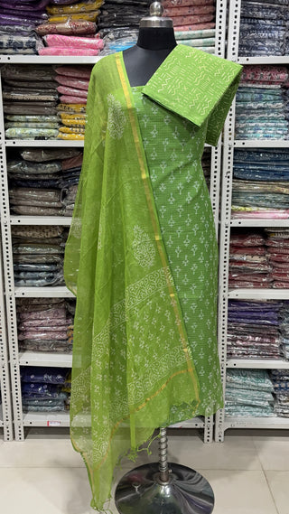 Print Hand block kota doria suit set for office wear (with extra lining included)