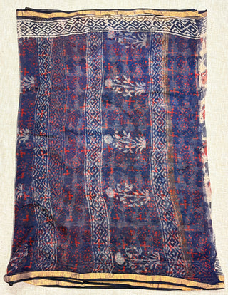 Off White Paisley Print Hand Block Print Kota Doria Cotton Saree with Unstitched Blouse Piece(Lining Included)