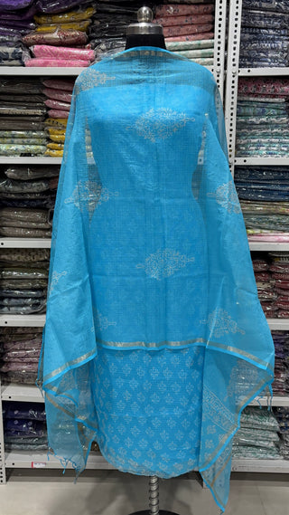 Print Hand block kota doria suit set for office wear (with extra lining included)