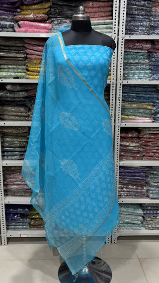 Print Hand block kota doria suit set for office wear (with extra lining included)