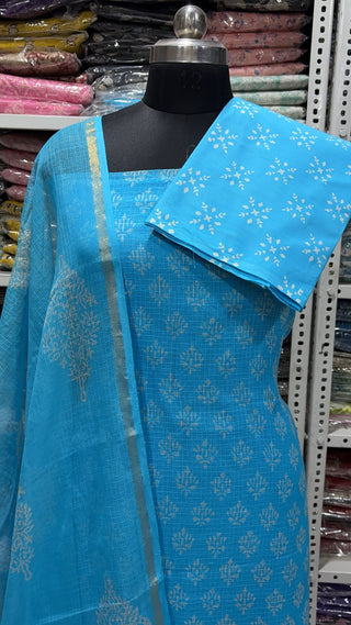 Print Hand block kota doria suit set for office wear (with extra lining included)